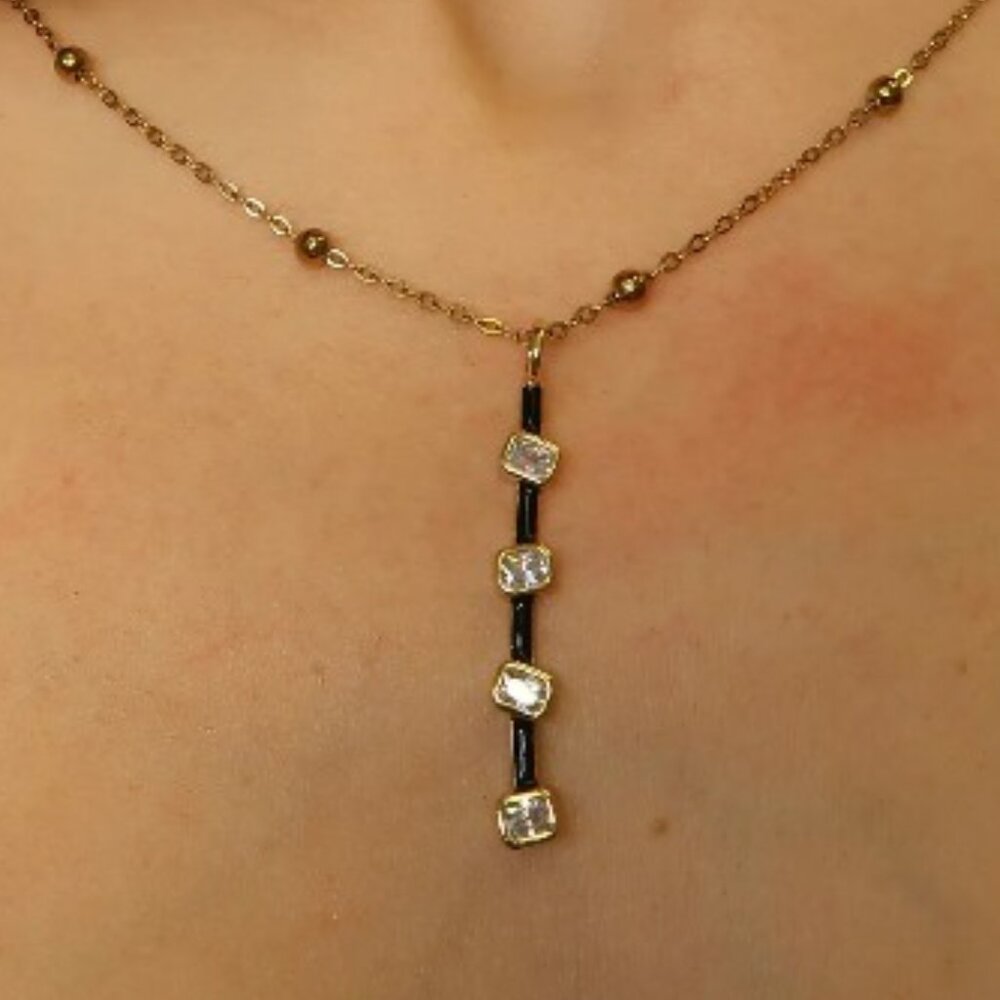 KC Chic Gold-Tone Orientation Charm Pendant | Vertical Drop | Bezel-Set Stones